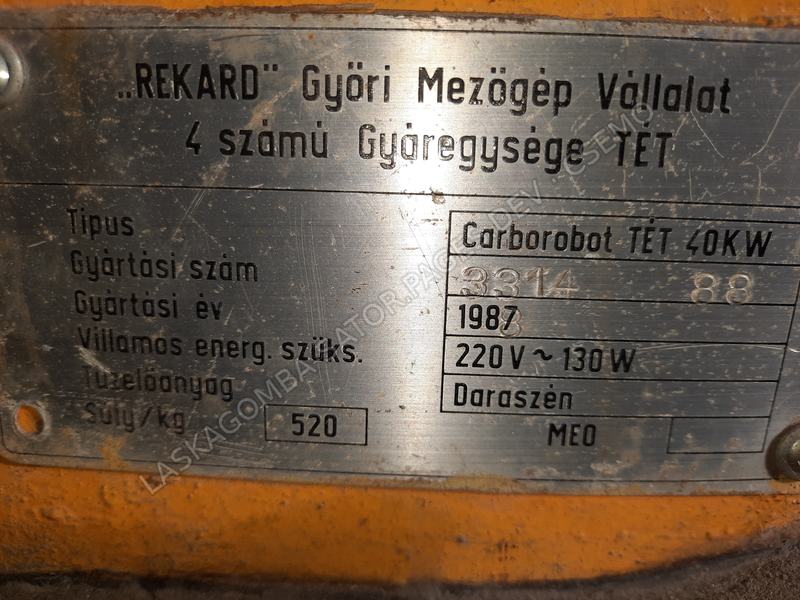 A kazán típustáblája – 40 kW